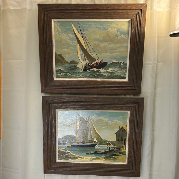 Vintage Nautical Paint-By-Number Set – Sailboat Ocean Scenes Framed Art - Picture 1 of 9